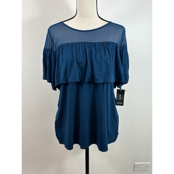 Alfani Tops - Alfani Women's Illusion Flounce Blouse‎ Size M Teal